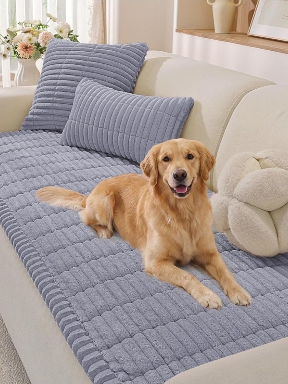 Plush Quilted Pet Sofa Cover - Light Blue
